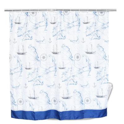 China Eco-friendly Washable Customized Nautical World Map Pattern Shower Curtain for sale