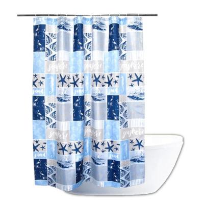 China Marine Life Pattern Waterproof Mildew Sustainable Ocean Blue Heavy Duty Shower Curtain for sale