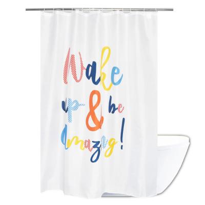 China Viable Manufacturer Letter Design Printing White Fabric Polyester Shower Curtain For Wholesale for sale