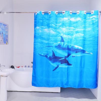 China Sustainable Stock 6PCS Custom Printed Pattern Polyester Fabric Hookless Shower Curtain for sale