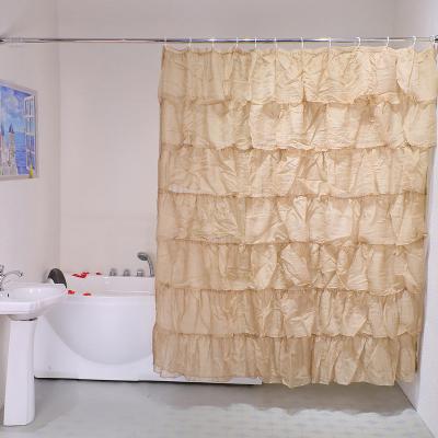 China New Design Sustainable Polyester Fabric Classy Solid Color Ruffles Shower Curtain for sale