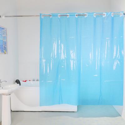 China Viable Blue Color 3D EVA Non Toxic Waterproof Transparent Hookless Shower Curtain for sale