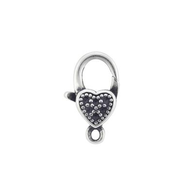 China Fashion 13mm Pave Black Diamond CZ Lobster Claw Heart Shaped Clasp With Zircon for sale