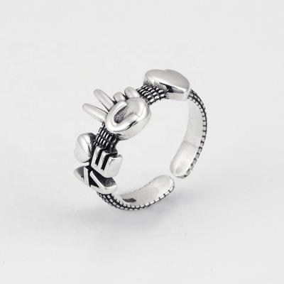 China Boho Victory Boho Retro Thai Style Hand Peace Sign Seal Ring With Silver Plated LOVE Letters and Heart for sale