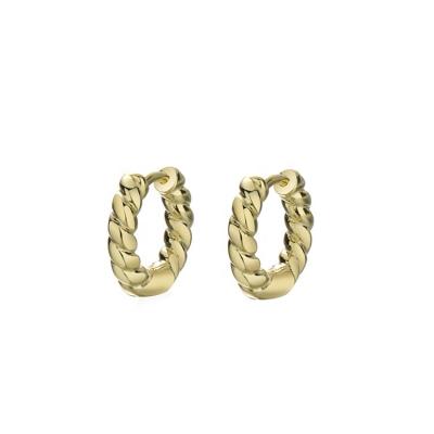 China Fashionable European Elegant Gold Plated Sterling Silver Women's Twisted Rope Huggie Earrings for sale