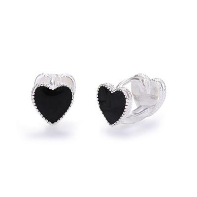 China Elegant Stylish Stylish Double Sided Black Enamel Heart Huggie Earrings For Sex Girls for sale