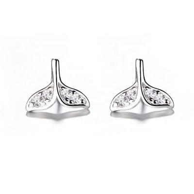 China Fashionable Tiny Korean Silver Fish Tail Stud Earrings Pave With CZ Diamond for sale