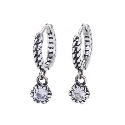 China Classic Simple CZ Framing Drop Earrings With Huggie Chain Shaped Loop In Sterling Silver for sale