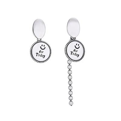 China Smiley Face Disc Pendant Asymmetric Trending Korean Stylish Drop Earrings for sale