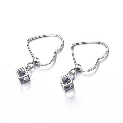 China Large Elegant Silver Plated Heart Shape Loop Circle Earring With CZ Inside Square Cube for sale