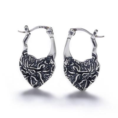 China Retro and Casual/Sporty Vintage Punk Style Thai Silver Plated Heart Circle Earring for Lady Girl for sale