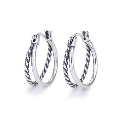 China Casual / Sporty Antique Silver Plated Oval Twisted Two Strand Rope Circle Earring for sale