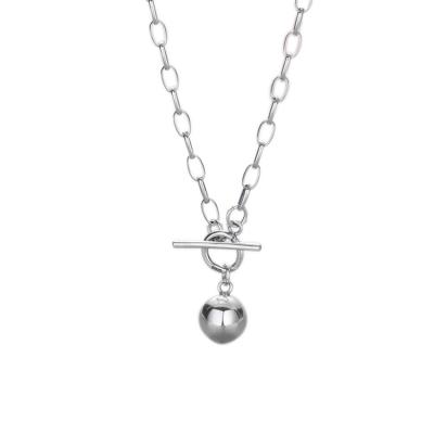 China TRENDY Rhodium Plated 10mm Drop Ball Lasso Necklace with OT Toggle Clasp in 925 Sterling Silver for sale