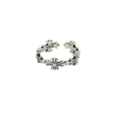 China Vintage Retro Antique Silver Plated Cruciform Knuckle Ring Women Eternity Cross Ring Tasty Flower Shaped for sale