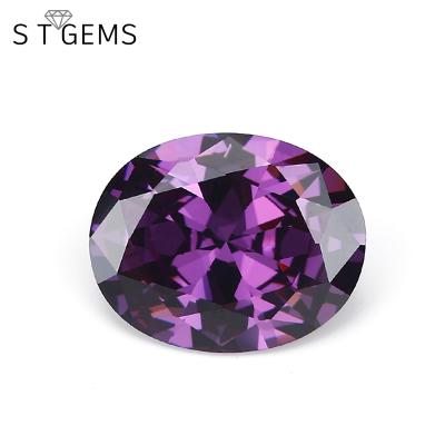 China Color Play Or Factory Direct Fire Synthetic Diamond Amethyst Machine Cut Oval Shape Zircon Gems For Rings for sale