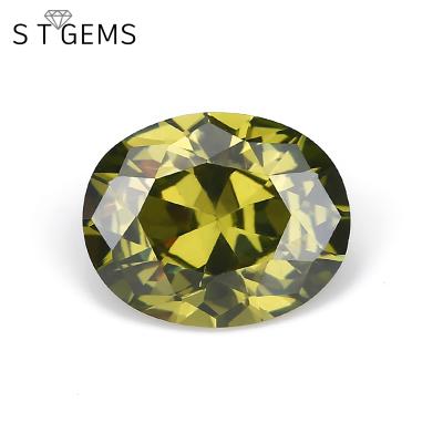 China Cheap Fire Synthetic Olive Green CZ Stone Color Set Or Oval Cut Zircon Stones For Jewelry for sale