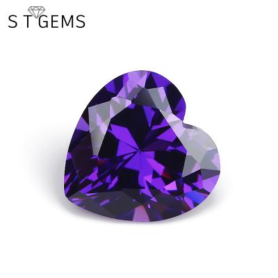 China Color Play Or Fire Loose Zircon Heart Shape Machine Cut Purple Blue AAA Custom CZ Stones for sale