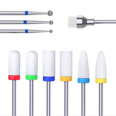 China Ceramic\Diamond 10 Pcs Nail Art Ceramic Milling Cutter For Manicure Set Electric Diamond Removing Gel Varnish Nail Drill Bits Tool Nail Brush for sale