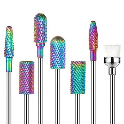 China Carbide 7 Pcs Tungsten Carbide Milling Cutter For Manicure Color-Plated Nail Drill Bits Acrylic Gel Cuticle Pedicure Remove Tools for sale