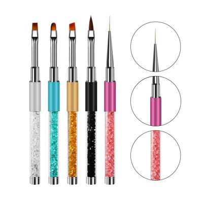 China Flat\oval\mini oval\art\liner\multi art Nail Art Tools Crystal Handle Carving Nail Brush Set with Diamond Acrylic Nail Art Liner Brushes for sale