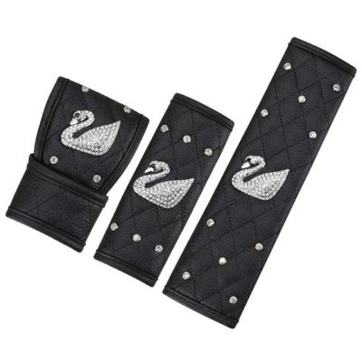 China Luxury Leather Seat Belt Shoulder Pads Cover With Crystal Bling Rhinestones For Girls Lady Universal Fit for sale