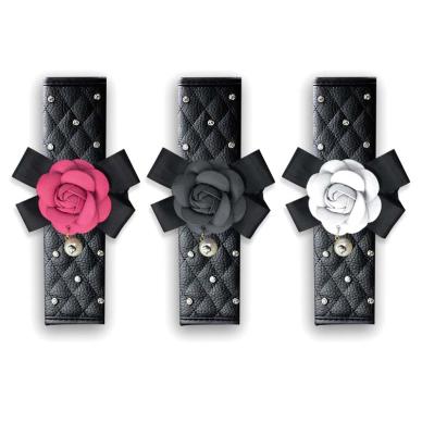 China Diamond Strong Capability 6*24cm Flower Safty Cover Bling Car Shoulder Rose Seat Belt Pad For OEM for sale