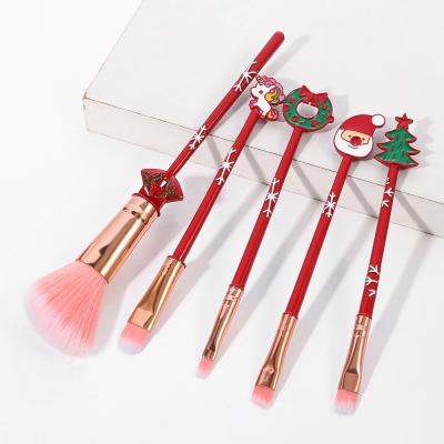 China Angular Blush Cute Christmas Design Makeup Brush Elk Mini Christmas Carrying Makeup Brush Set For Girl Gift for sale