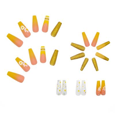 China Crystal Bling Wholesale Artificial Fake Nails New Color DesignsYellow Artificial Nails for sale