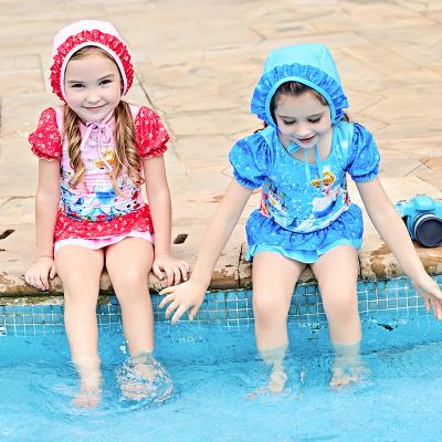 China 2021 Children Girls Swimwear Wholesale Breathable Bikini Girls One Piece Swimsuit With Hat for sale