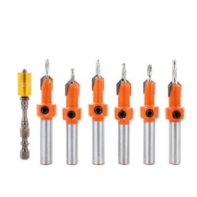 China Drilling Holes 7PCS Hole Countersink Woodworking Drill Bit Set Strong Magnetic Bit With Hex Wrench For Woodworking for sale