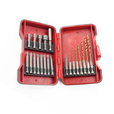 China Drilling Holes 21PCS Hex Leg Twist Drill Driving Socket Bit Combination Set With Plastic Case for sale