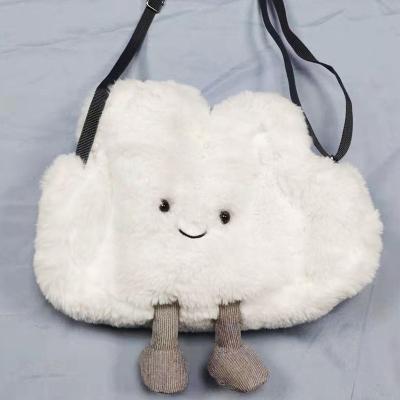 China Plush Cloud Shape Eco-friendly Material Custom Handbag For Girls Gently Smile Shy White Cloud Shaped Handbags Plush for sale