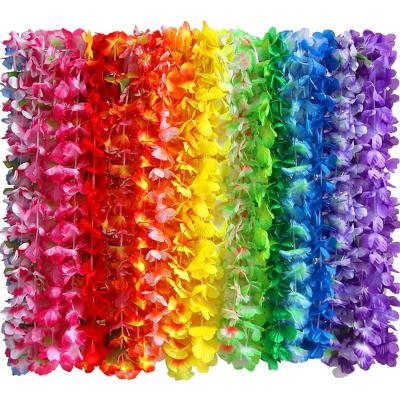 China Holiday Decorations Count Hawaiian Leis Necklace Hairbands Luau Hawaii Flower Wreaths Theme Party Favors Wreaths Tropical Silk Beach Bi for sale