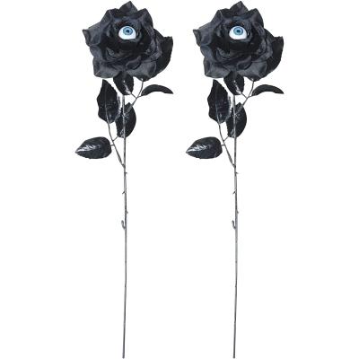 China Helloween 2021 Gothic Decorate Halloween Black and Purple Rose Flower Artificial Flowers with Eyeballs Gothic Horror Party Decoration for sale