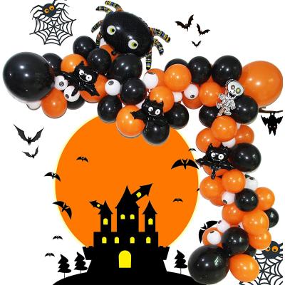 China 2021 Halloween Balloon Arch Holiday Decorations Garland Kit Black Orange Confetti with Mylar Spider Balloon for Kids Halloween Theme Party for sale