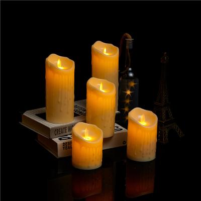 China 2020 New Elegant Ivory Led Candles Flameless Paraffin Solid Candle Light Set For Parties Birthday Simulate Swing Tears LED Candles Candle for sale