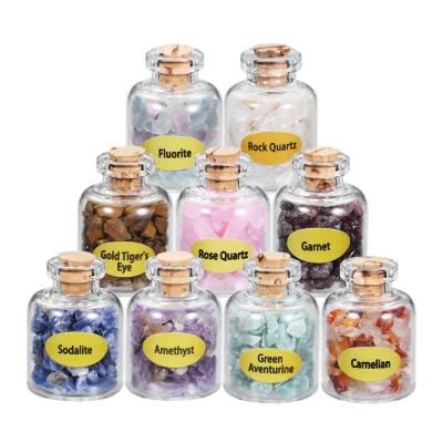 China Europe 9 Gem Reiki Wicca Stones Glass Tumbled Mini Gemstone Bottles Chip Crystal Bottles Gift Set Wicca Healing Witchcraft for sale