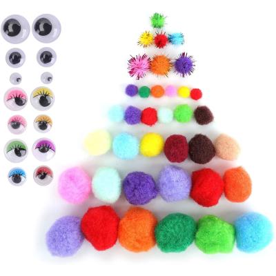 China DIY Pops Factory Wholesale Multicolor Pompoms 1000pcs Flips Assorted Sizes and Colors Pompom for Googly Wiggle Arts and Crafts for sale