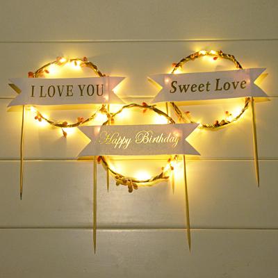 China Cake Topper Wreath Vine LED Cake Topper Wedding Party Decorations LED Happy Birthday Cake Decoration 2021 Cake Topper Decoration For Birthday for sale