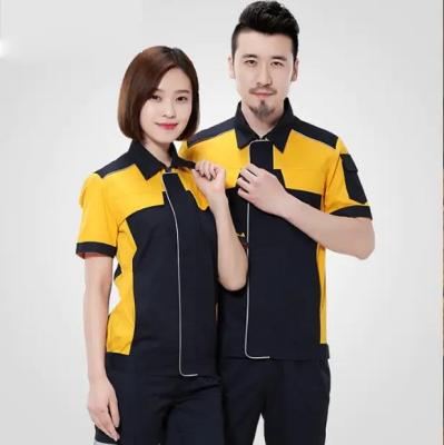 China Summer unisex wear short sleeved workwear with candy color patchwork workwear for unisex OEM design in stock with a generation for sale