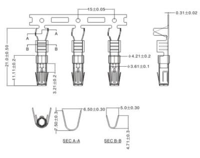 China 2.5mm Aluminum 3 Pin 5A Termaial CnSn Female SUS Gold Sn AG End Ni Surface Treatment Electrical Plug Terminal - J0201703 for sale