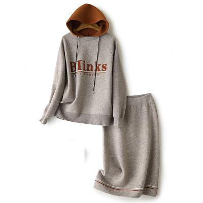 China Wholesale anti-pilling wool knitted suits plus size women's ladies tops and knitted skirt suits knitted hoodie tops for sale