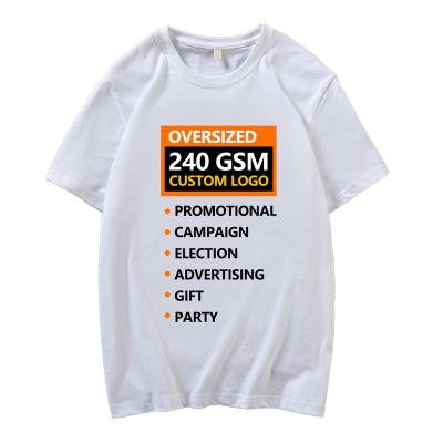 China Breathable Wholesale Cheap Promotional Election Advertising White Cotton O Neck Plain Oversized T-shirt With Printing for sale