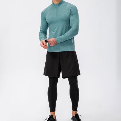 China Wholesale Anti-wrinkle Polyester Spandex Knitted Fabric Long Sleeves Fitness Tortoise Neck Raglan T-Shirt For Man for sale