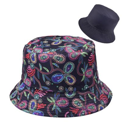 China Retro High Quality Cotton Outdoor Summer Sun Shade Printed Reversible Bucket Hat, Sun Hat, Fisherman Hat for sale