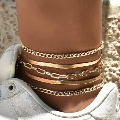 China CLASSIC 3:1 Alloy Snake Chain Barrier Link Foot Figaro Gold Anklet Chain Set Anklet Woman for sale