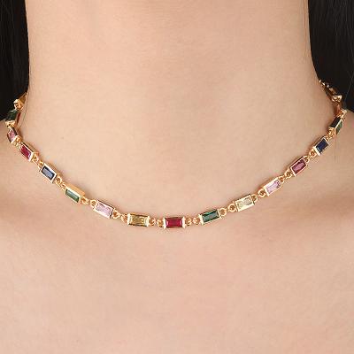 China CLASSIC Customized Colorful Choker Necklace Color Block Zircon Glitter Necklace for sale