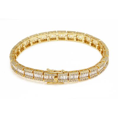 China Customized 1/2/3 Micron CLASSIC AAA Real Gold Plated CZ Brass Cuban Tennis Chains Bracelet for sale