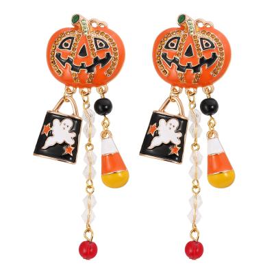 China Customized Funky Punk Cute Enamel Pumpkin Drop Halloween Tassels Earrings for sale