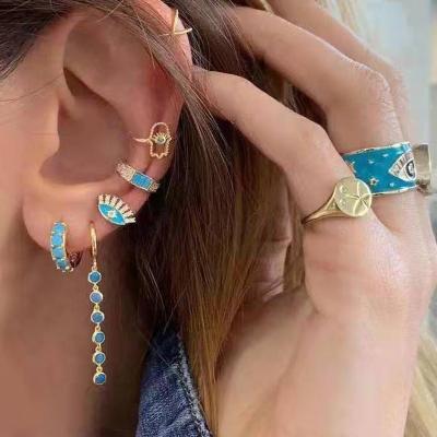 China Cute Stone Crystal Enamel CZ Palm Stud Cuff Geometric C-Shaped Earrings for sale